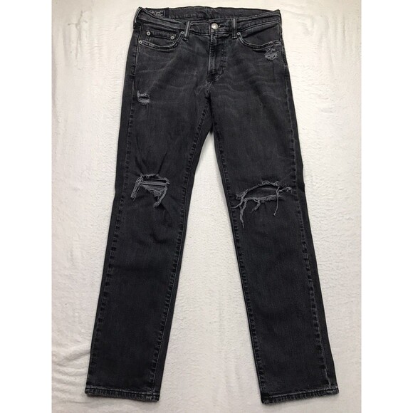 ABERCROMBIE & FITCH Langdon Jean Men 31x30 Black Slim Stretch Distressed Y2K - Picture 1 of 14